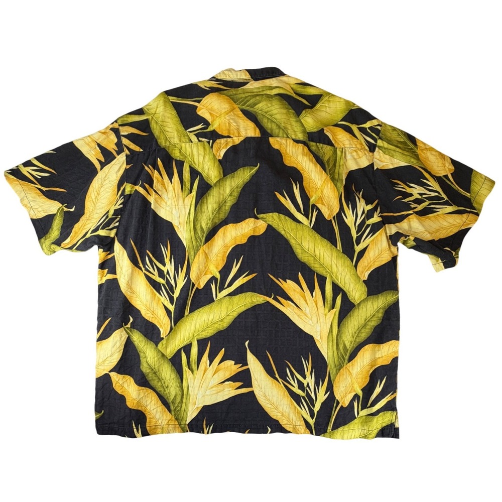 Tommy Bahama Mens XXL Silk Tropical Bird of Paradise Camp Shirt Black Yellow - Picture 3 of 6